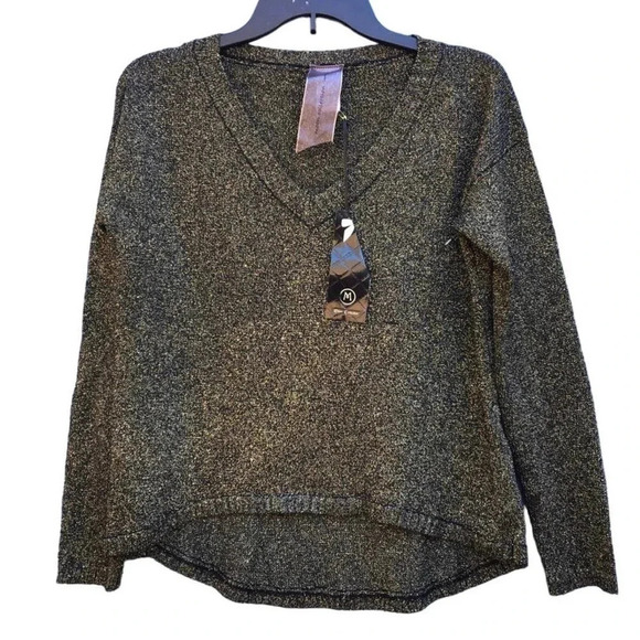NEW Moon Collection Women's Size Small Black with Gold V-Neck Sweater - Picture 1 of 5